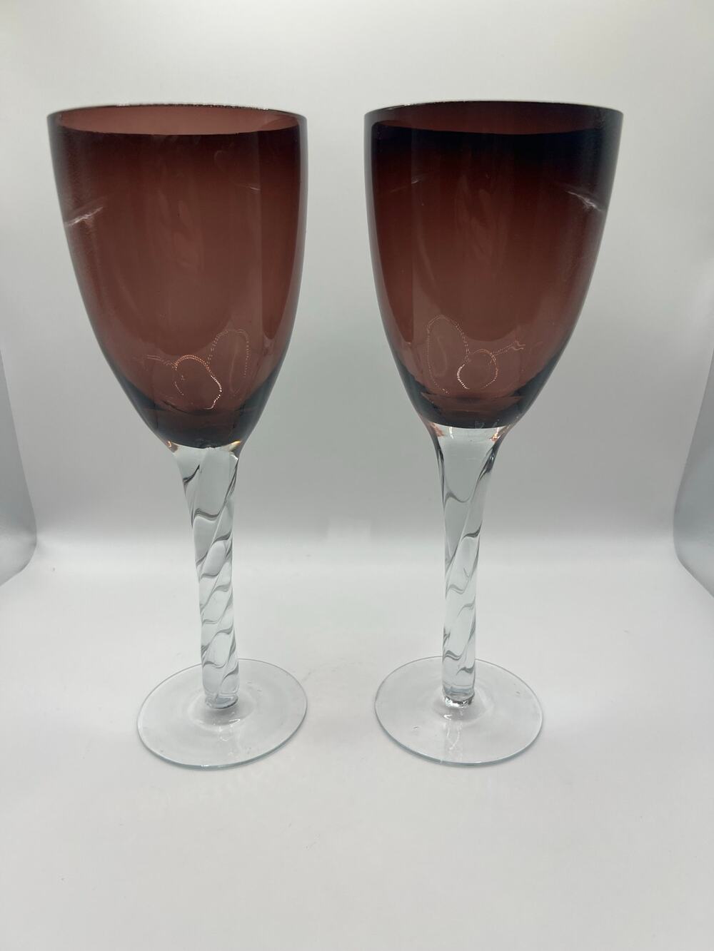 Vintage Amethyst Purple Twisted Stem Wine Glasses Set of 2 – 9"